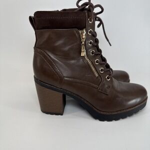 Womens EVA & ZOE, Palmer Size‎ 8 Brown Ankle, Combat Style Boots, Zip, Lace Up